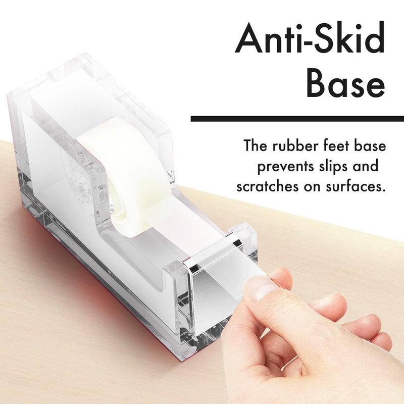 OfficeGoods Acrylic Tape Dispenser â€“ Modern Desk Organizer for Office Supplies â€“ Heavy Duty Refillable Tape Holder for Home and School Crafting â€“ Stylish Desktop Accessory for Gift Wrapping, Silver - Image 3